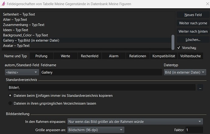 Feldeigenschaften