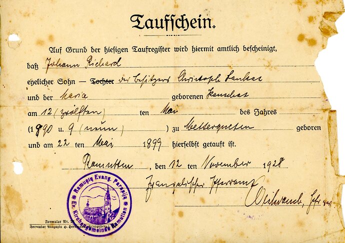 Laufschein von 1928