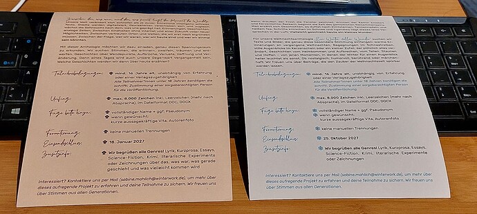 Teilnahmebedingungen zu Anthologien